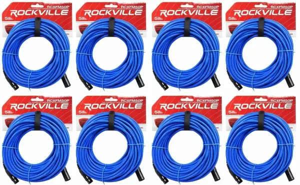 Микрофонный кабель Rockville RCXFM50P-BL Blue 15.25 м (8 штук)