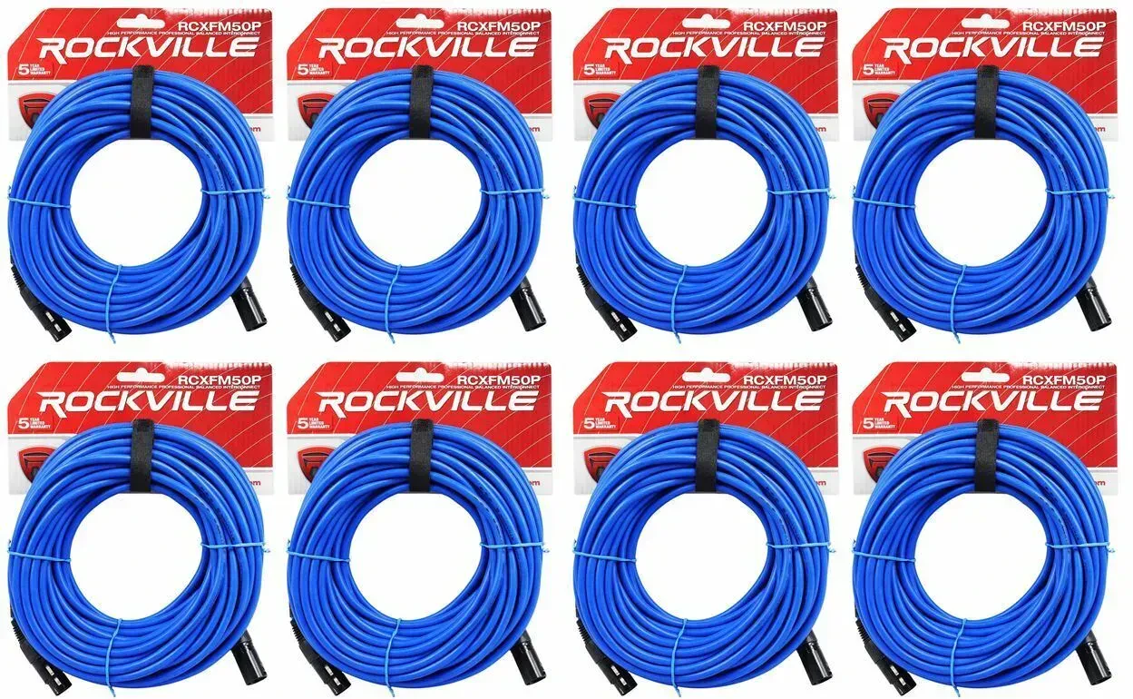 Микрофонный кабель Rockville RCXFM50P-BL Blue 15.25 м (8 штук)