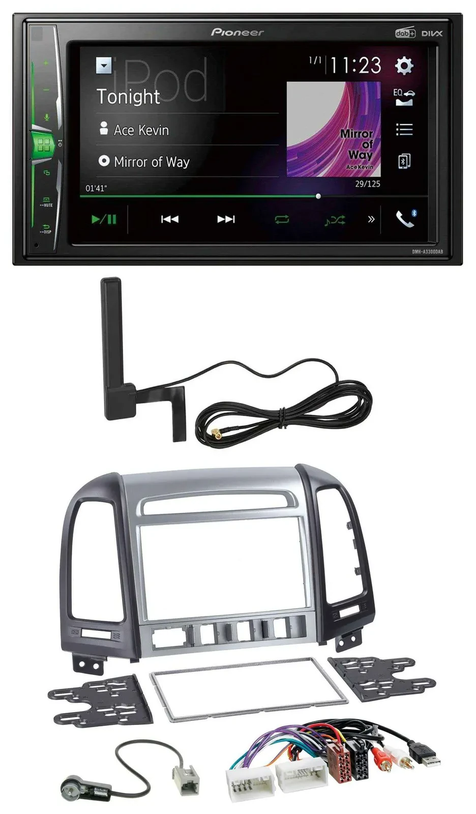 Автомагнитола для Hyundai Santa Fe Pioneer 2DIN, DAB, Bluetooth, MP3, USB, AUX