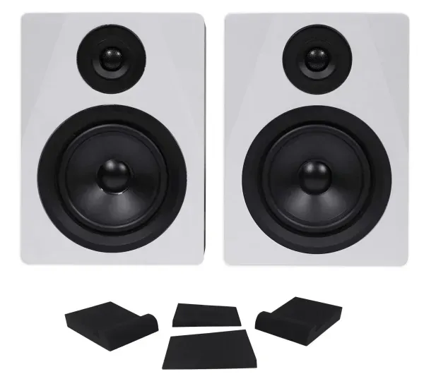 Pair Rockville APM5W 5.25" 2-Way 250W Powered USB Studio Monitor Speakers+Pads