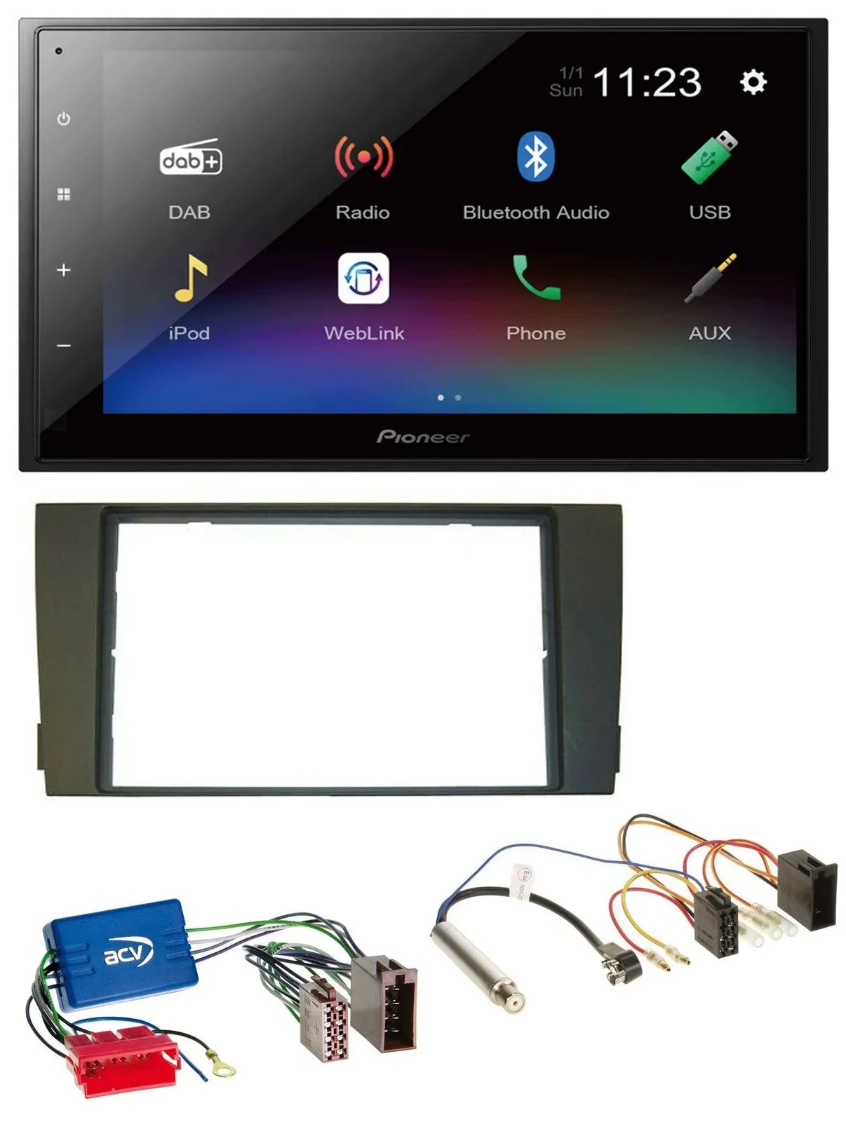 Автомагнитола Pioneer 2DIN, USB, Bluetooth, DAB, MP3 для Audi A6 C5 (2001–2005), для активной системы