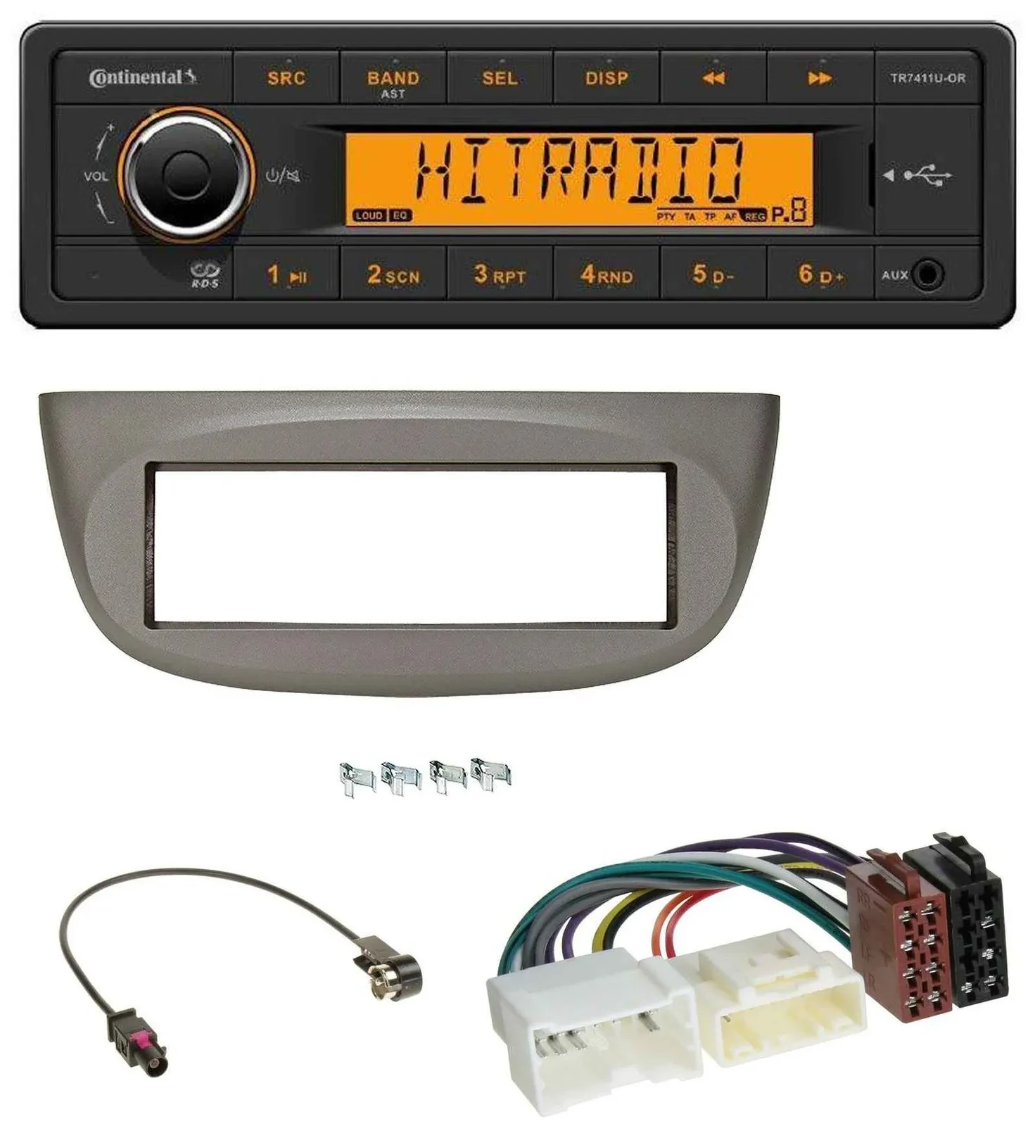 Автомагнитола Continental 1DIN USB AUX MP3 для Renault Twingo (с 2012) бежево-серая