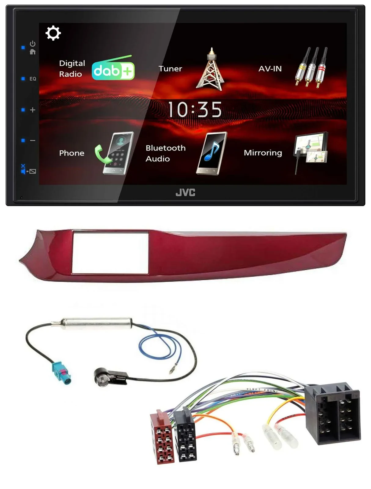 JVC USB Bluetooth MP3 DAB 2DIN Autoradio für Alfa Giulietta 10-13 rot glänzend