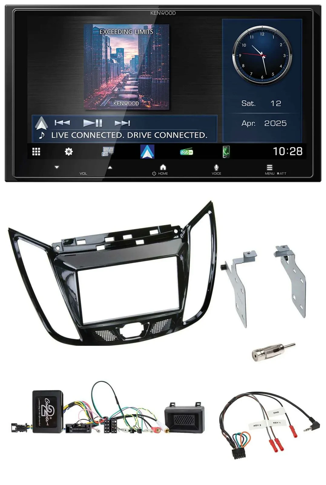 Kenwood Bluetooth 2DIN USB DAB Lenkrad Autoradio für Ford C-Max Kuga Klavierlack