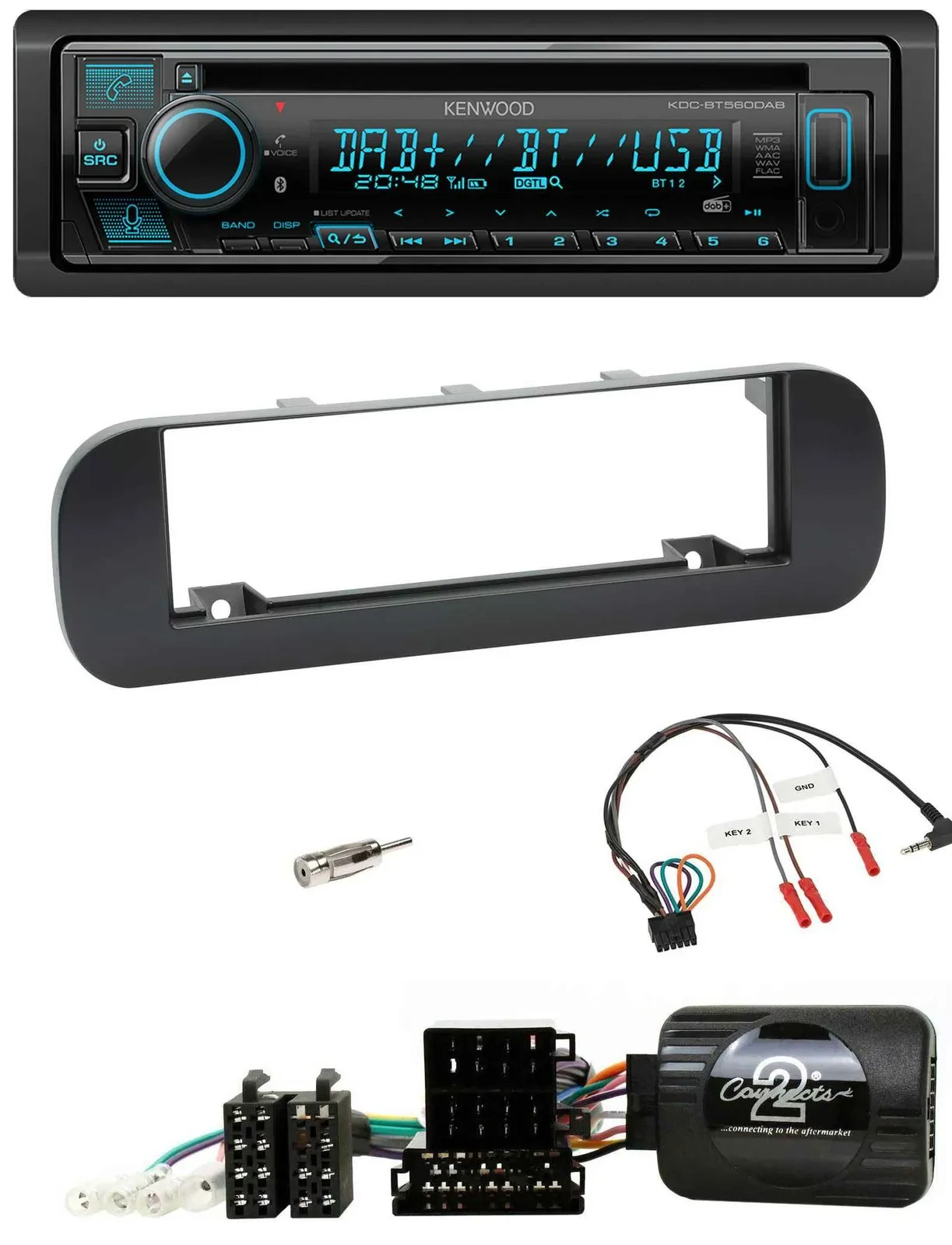 Kenwood Bluetooth DAB CD Lenkrad USB Autoradio für Fiat Panda 2012-2020 schwarz