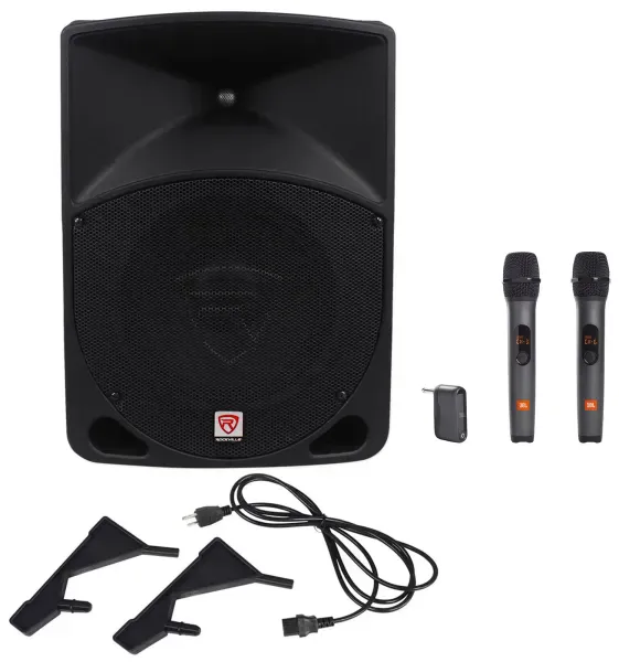 Rockville RPG10 10" 600w Powered 2-Way DJ PA Speaker+2) JBL Wireless Microphones