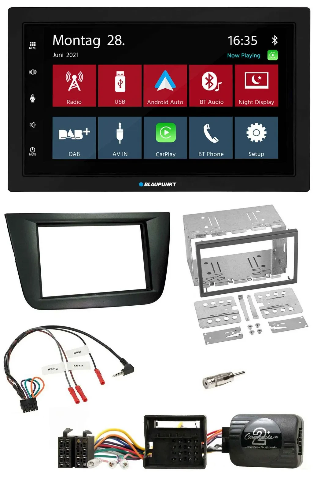 Blaupunkt Lenkrad Bluetooth DAB 2DIN USB Autoradio für Seat Altea Toledo schwarz