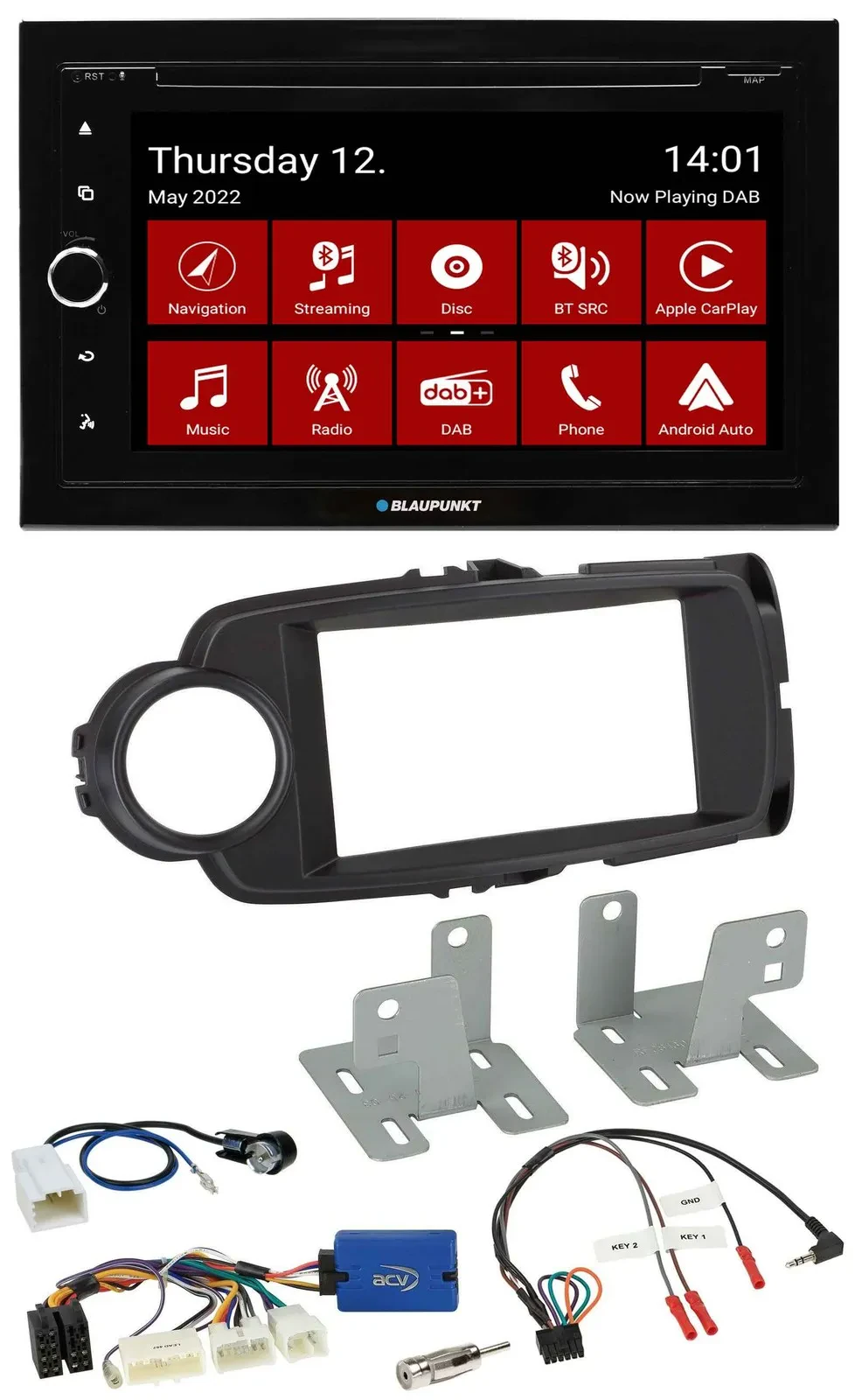 Blaupunkt 2DIN Lenkrad Bluetooth USB TMC DAB Navigation für Toyota Yaris ab 2014