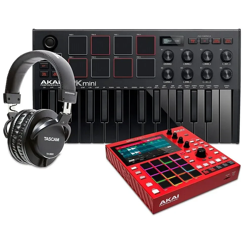 Клавишная рабочая станция Akai Professional MPC One (набор) с MPK mini mk3 и наушниками, черный