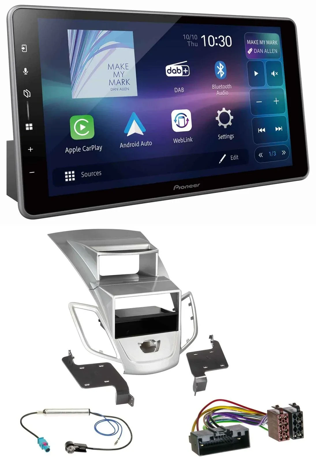 Pioneer Bluetooth USB DAB MP3 Autoradio für Ford Fiesta Display 10-17 silber