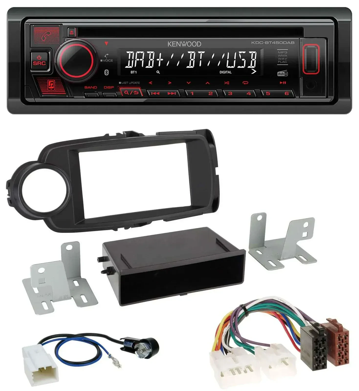 Автомагнитола для Toyota Yaris (2011–2014) Kenwood MP3/CD/USB Bluetooth DAB черная