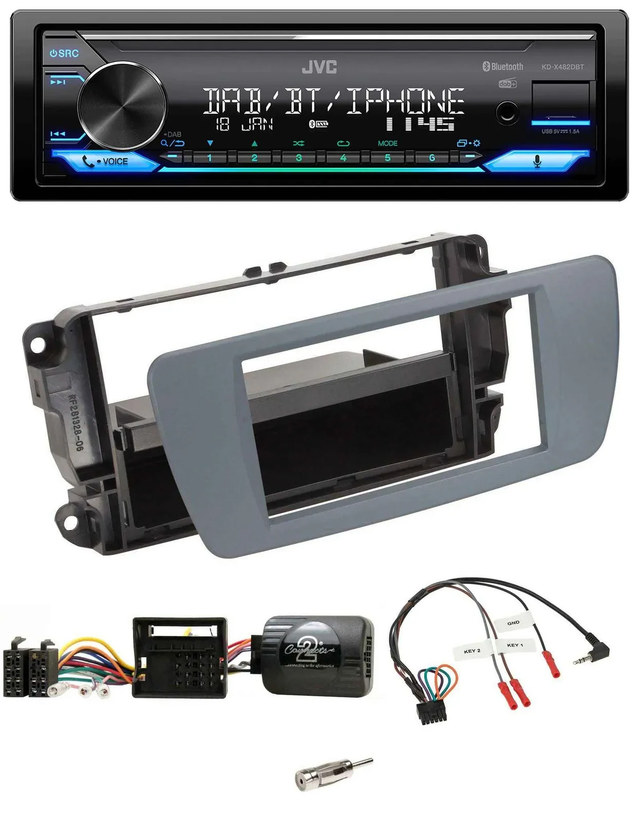 JVC Bluetooth DAB USB Lenkrad Autoradio für Seat Ibiza conemaragrau