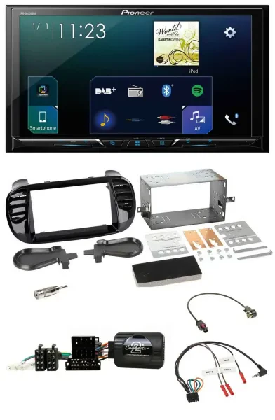 Pioneer Lenkrad Bluetooth USB 2DIN DAB Autoradio für Fiat 500 Fakra 08-15 schwar
