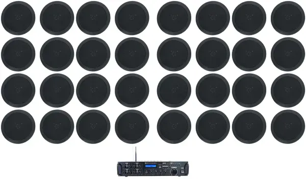 Rockville Rock Zone 8 Ch. Multi Room Receiver+(32) 5.25" Black Ceiling Speakers