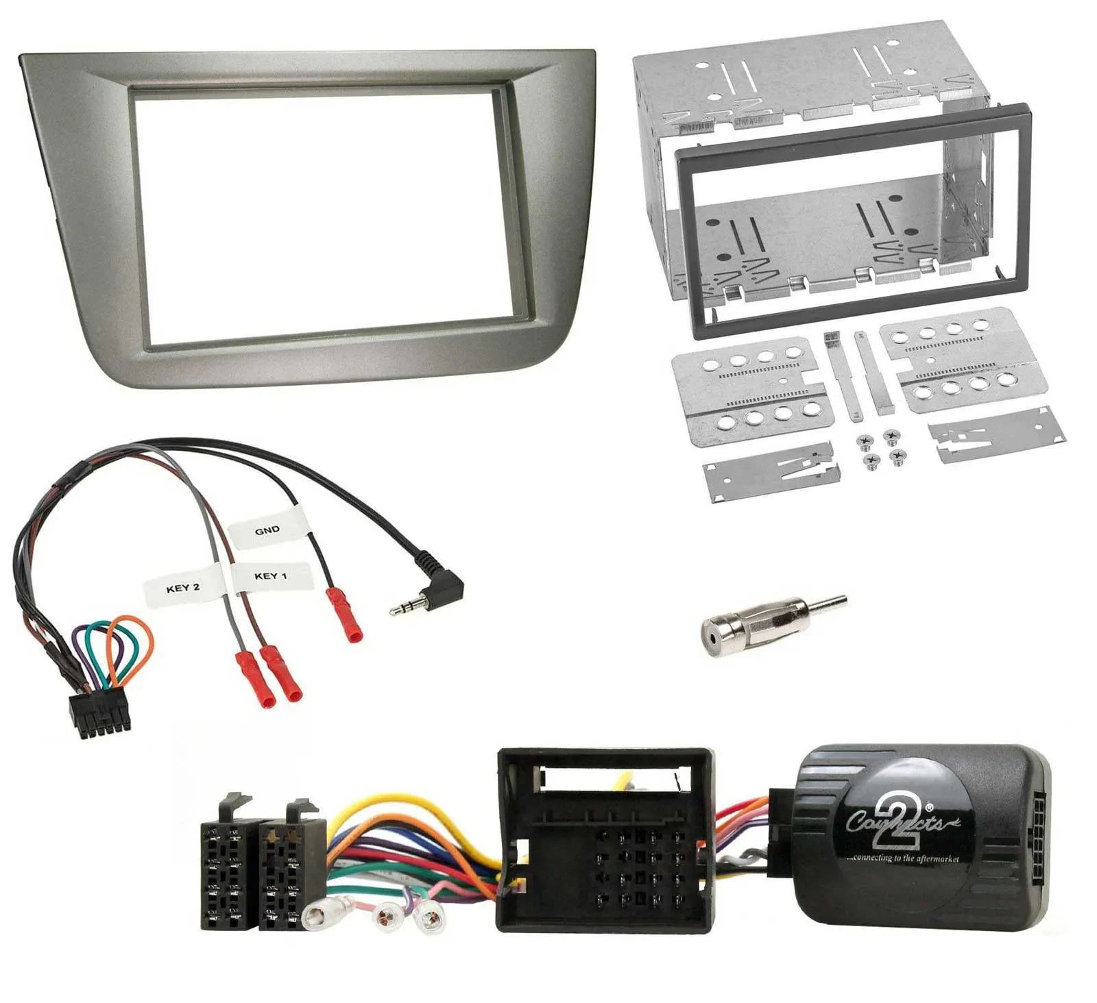 Radioset Lenkradadapter Doppel DIN Autoradio für Seat Toledo Altea silber