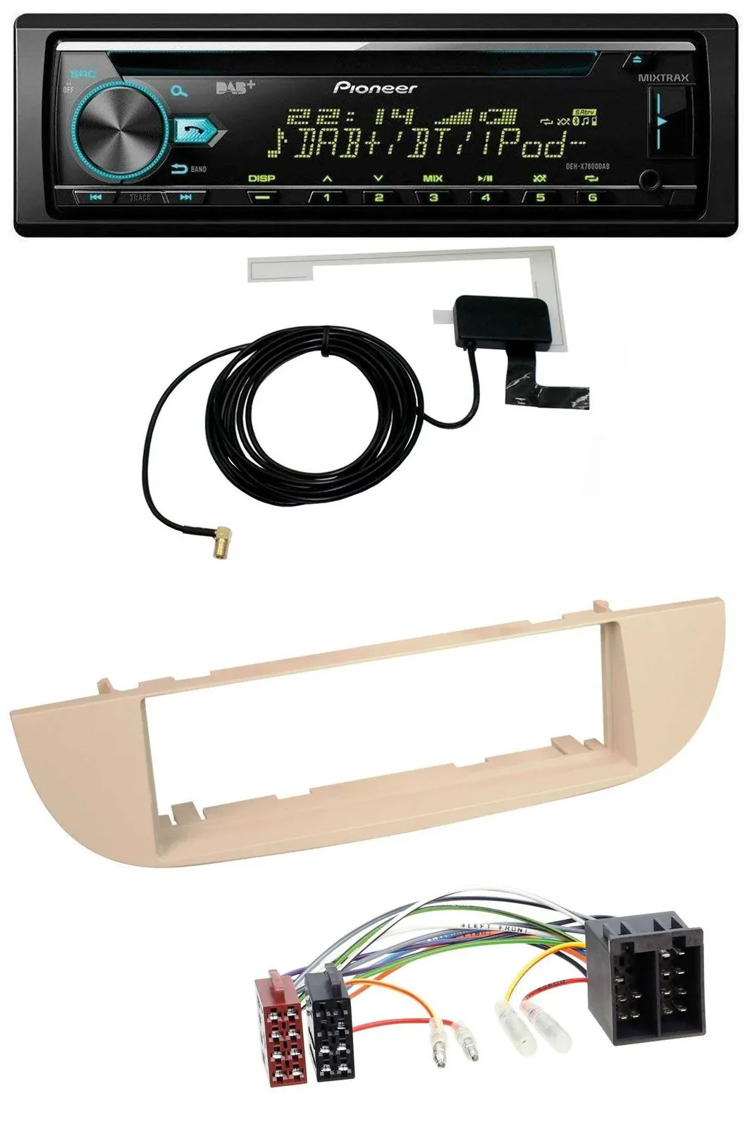 Автомагнитола для Fiat 500 (с 2007) Pioneer MP3, AUX, CD, USB, DAB, перламутрово-серый/бежевый