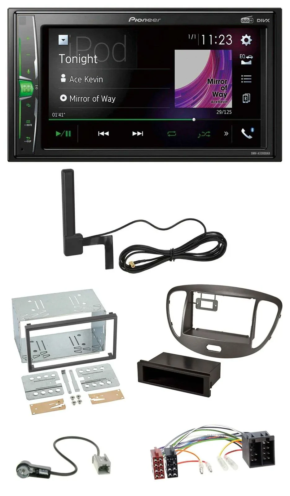 Pioneer MP3 DAB AUX 2DIN Bluetooth Autoradio für Hyundai i10 2008-13 dunkelsilbe