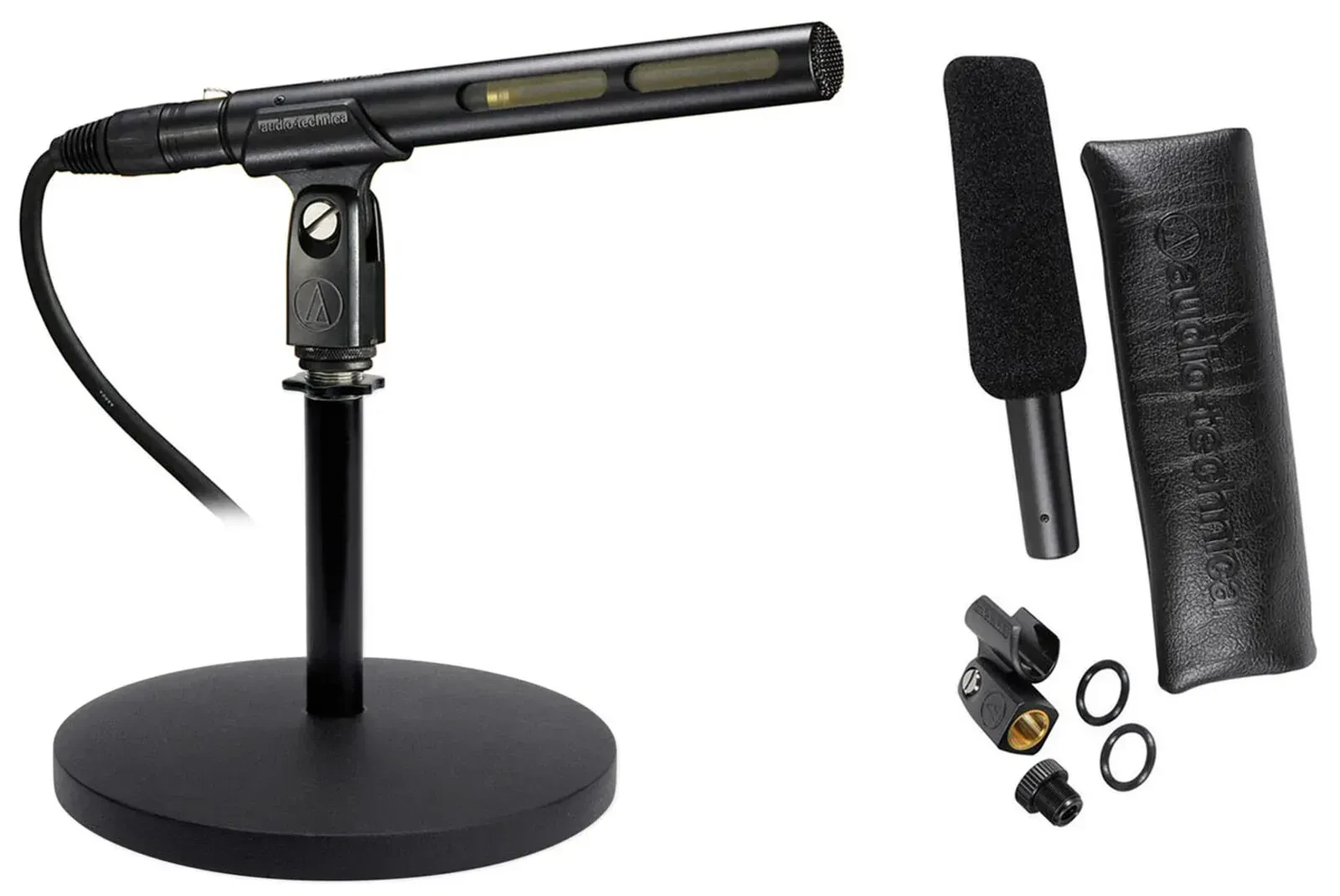 Audio Technica AT875R Short Shotgun Condenser Microphone w/ Line+Mic Stand