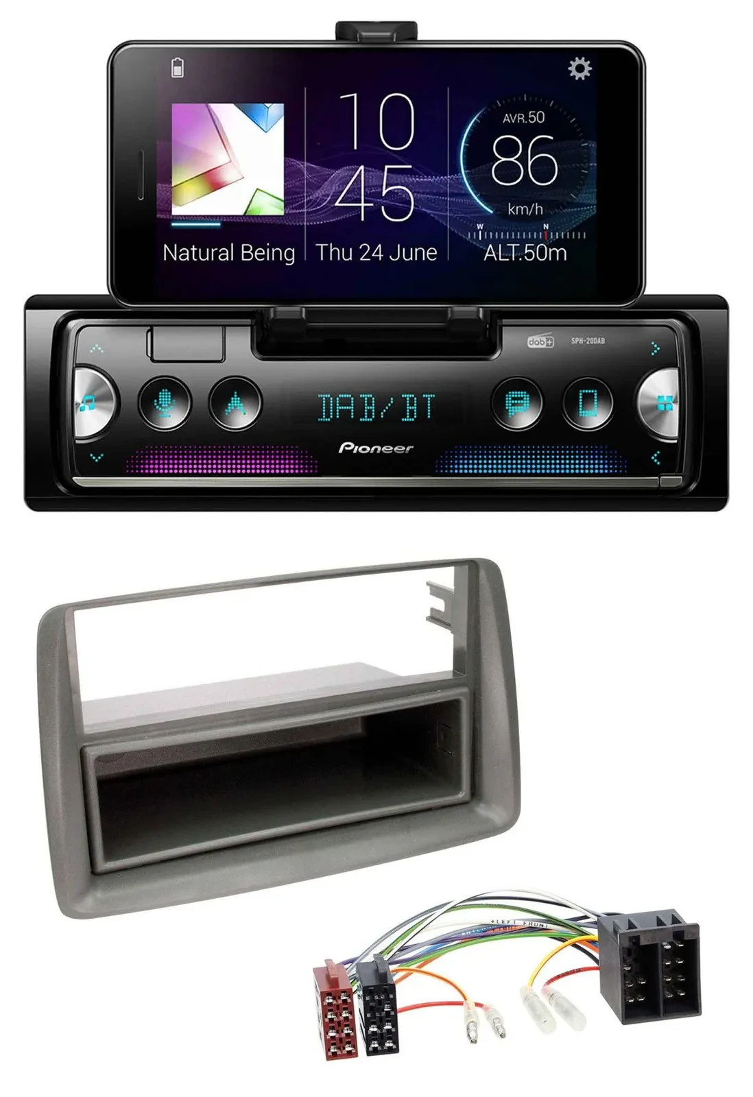 Pioneer USB MP3 Bluetooth DAB Autoradio für Fiat Panda (169 2003-2012) grau