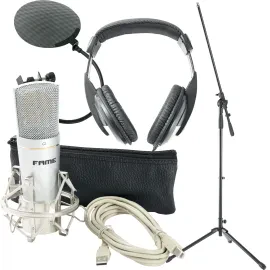 Audio USB Kondensator Mikrofon-Set Podcast Streaming Nierencharakteristik Silber