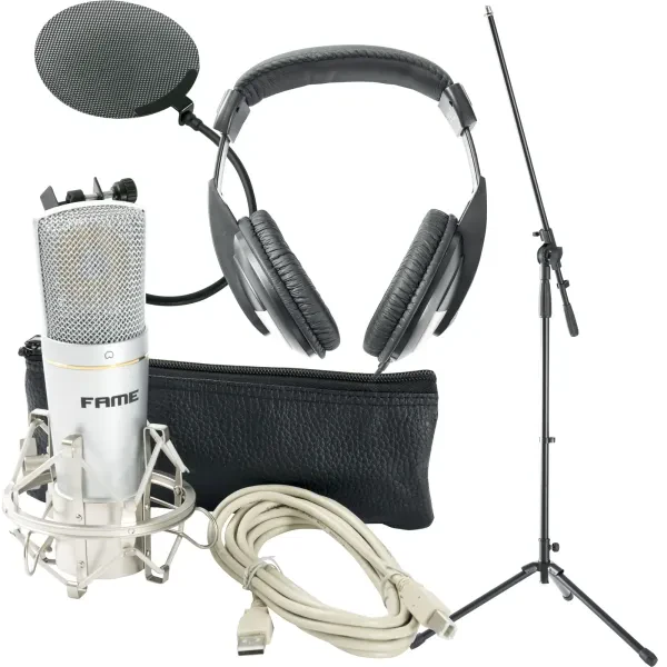 Audio USB Kondensator Mikrofon-Set Podcast Streaming Nierencharakteristik Silber