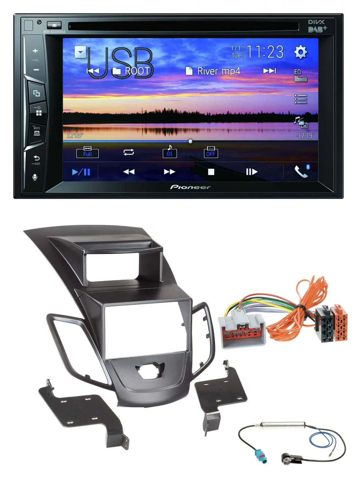 Pioneer Bluetooth 2DIN USB DVD DAB MP3 Autoradio für Ford Fiesta 08-10 Display s