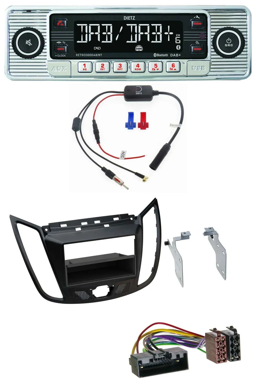 Dietz DAB USB MP3 Bluetooth Autoradio für Ford C-Max Kuga matt schwarz