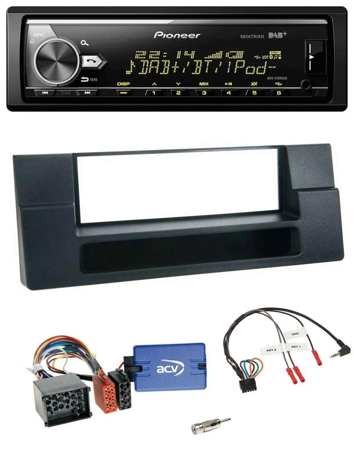 Pioneer Bluetooth USB DAB Lenkrad Autoradio für BMW 5er Ablage Rundpin