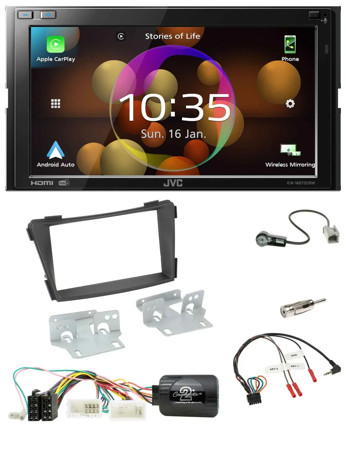 JVC DAB Lenkrad 2DIN Bluetooth USB Autoradio für Hyundai i40 VF ab 2011 schwarz