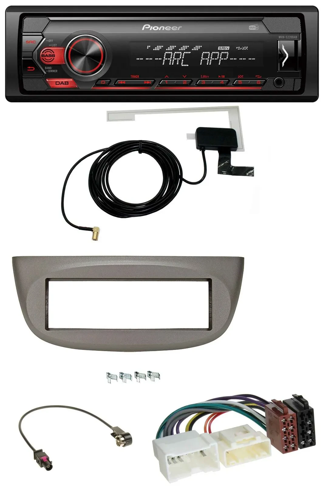 Автомагнитола Pioneer 1-DIN, USB, DAB, MP3, AUX для Renault Twingo (с 2012), бежево-серая