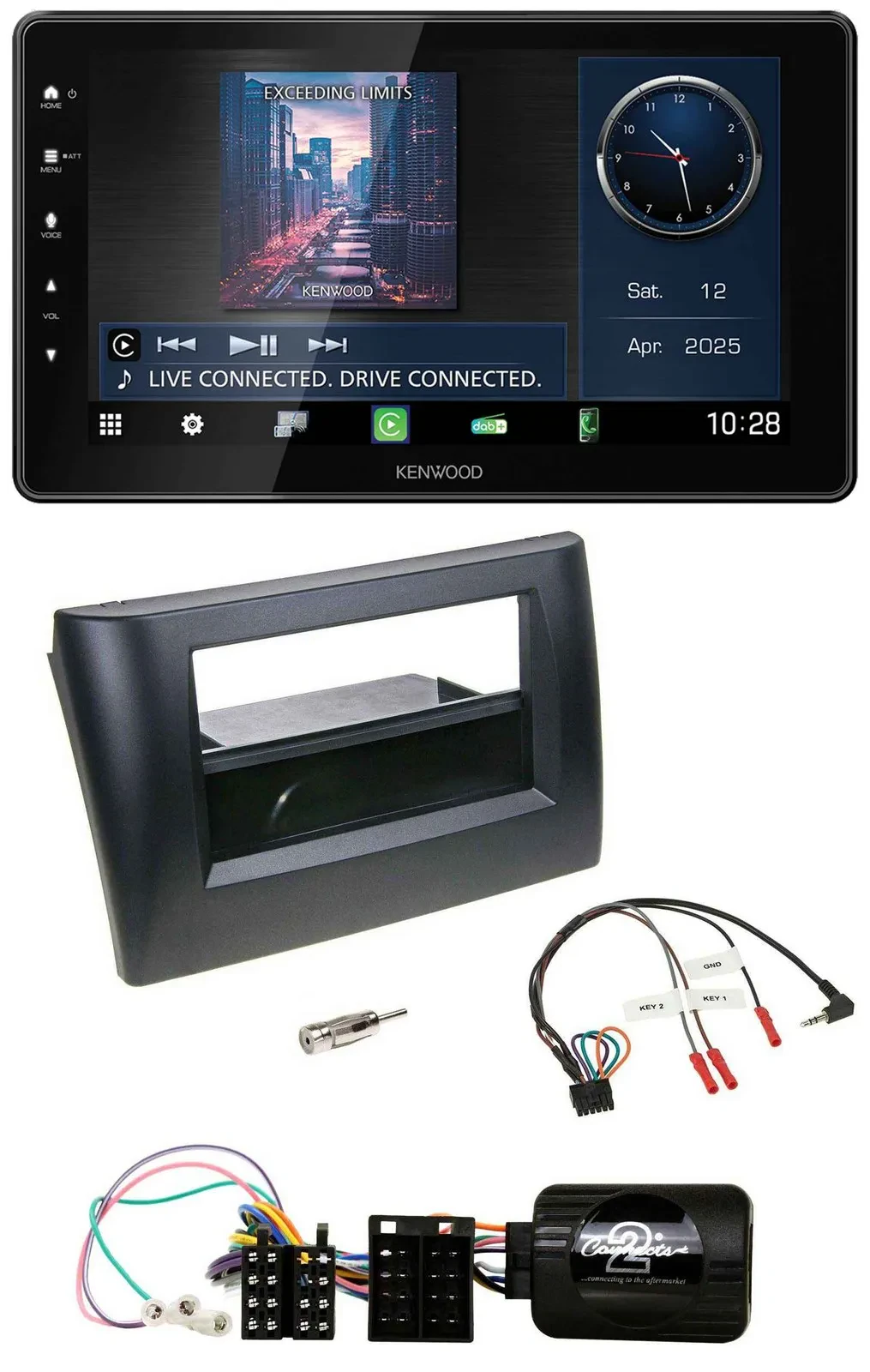 Kenwood Lenkrad Bluetooth USB DAB Autoradio für Fiat Stilo 01-07 schwarz Ablage