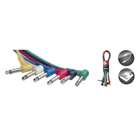 STAGG 6er Pack Mono Patchkabel, Klinke/Klinke (m/m, L-Form), 15 cm, Kunstoff-Spr