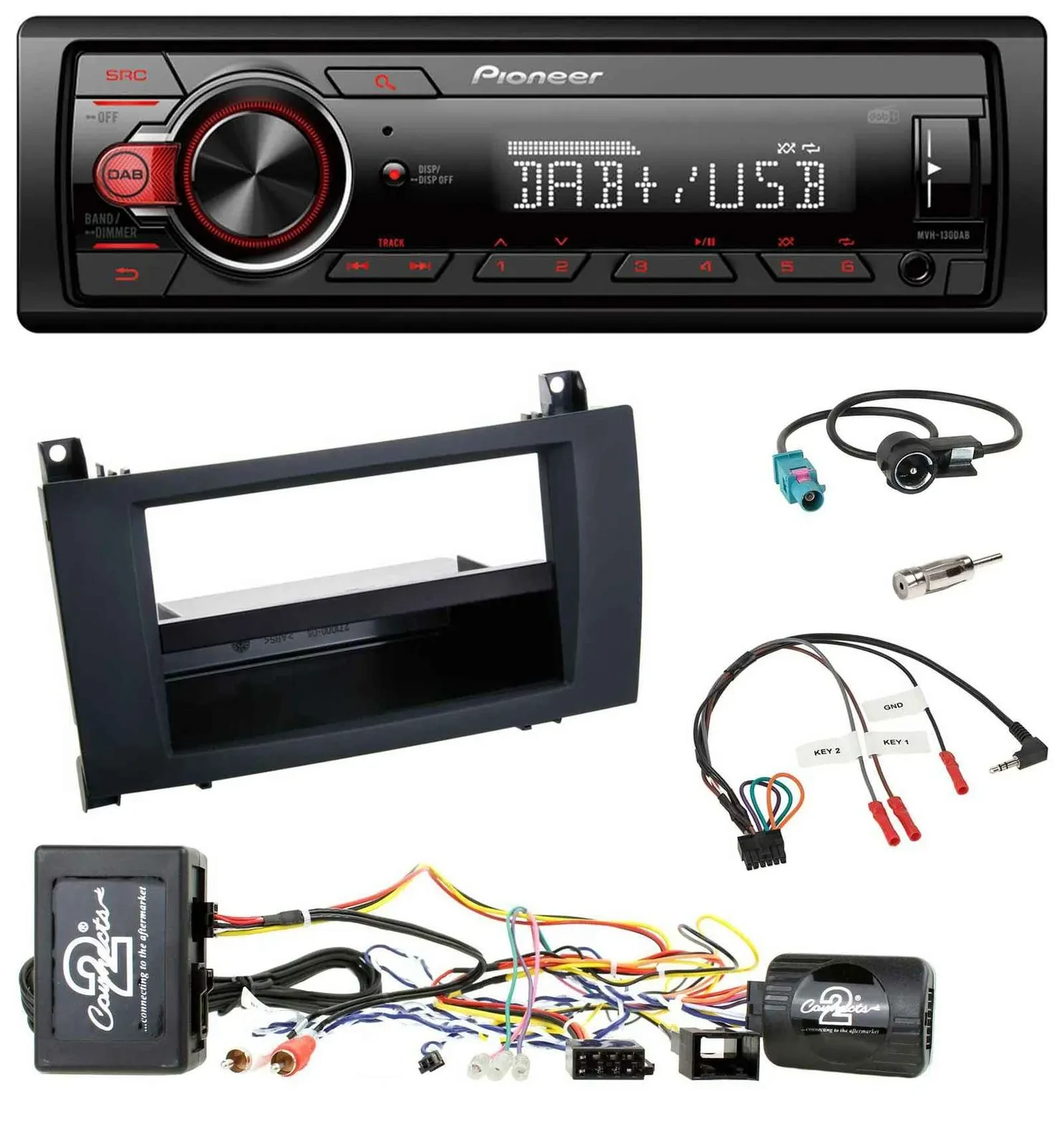 Автомагнитола Pioneer 1DIN DAB USB для Mercedes SLK R171 (2004–2011), совместима с управлением на руле, для активной акустики