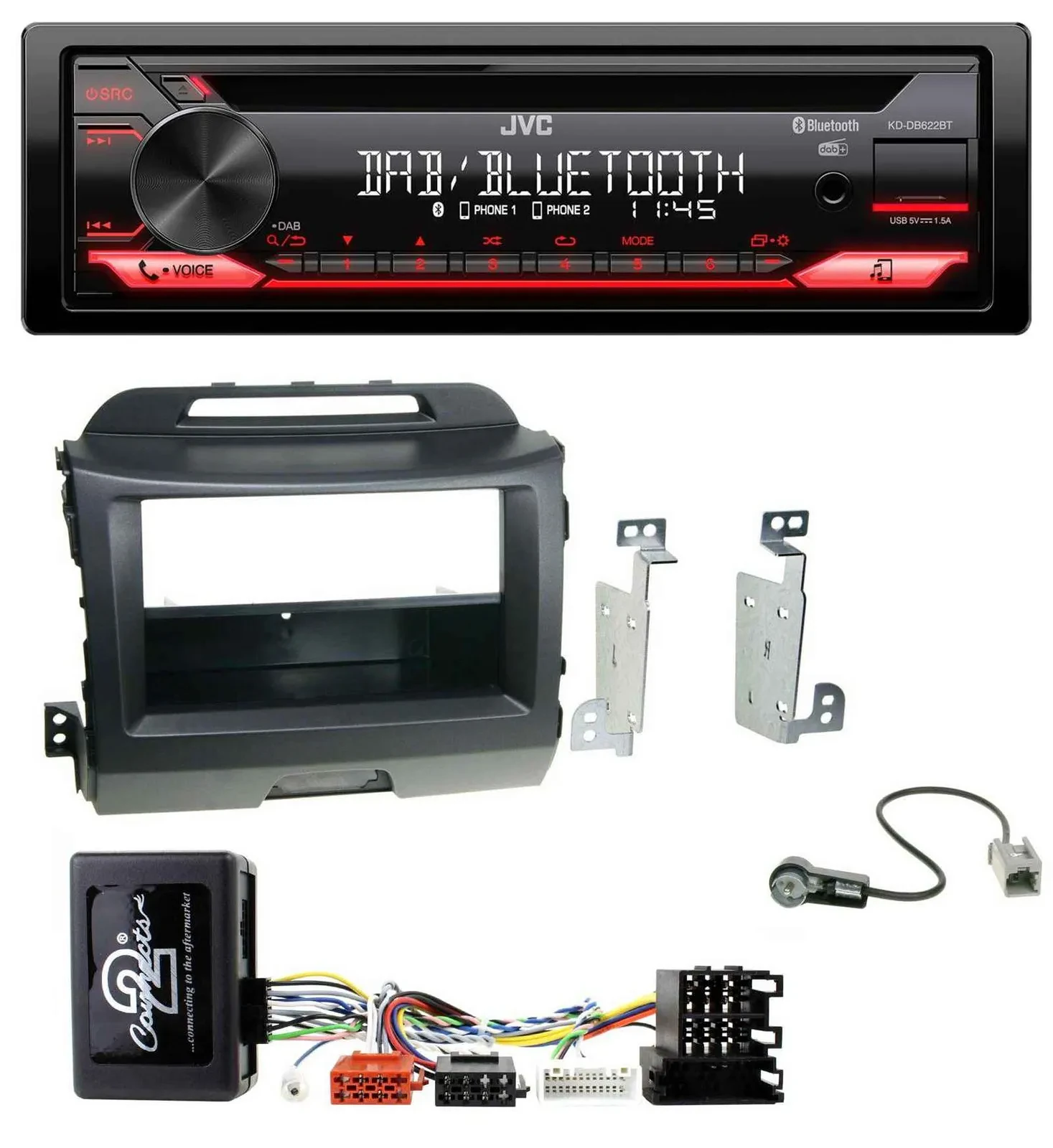 JVC CD DAB USB Bluetooth Lenkrad Autoradio für Kia Sportage 3 Navi 10-15 schwarz