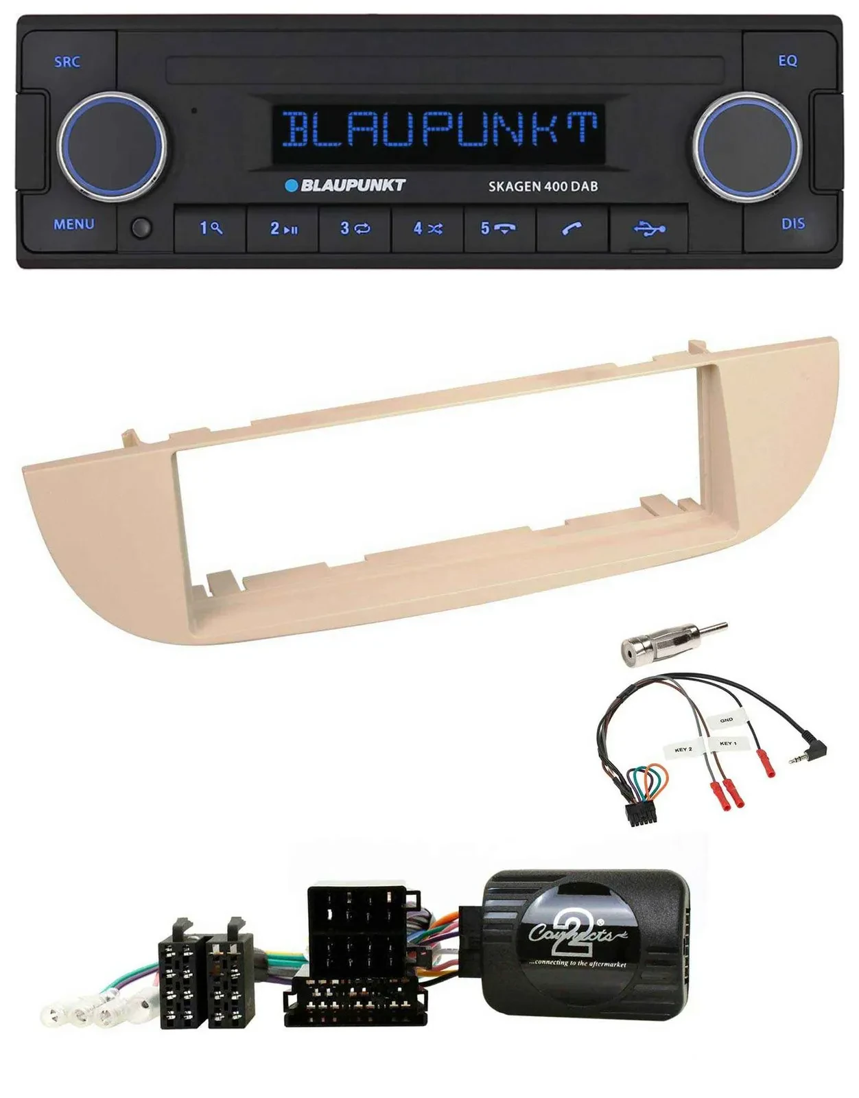Blaupunkt DAB USB Bluetooth Lenkrad Autoradio für Fiat 500 ab 2007 perlgrau beig