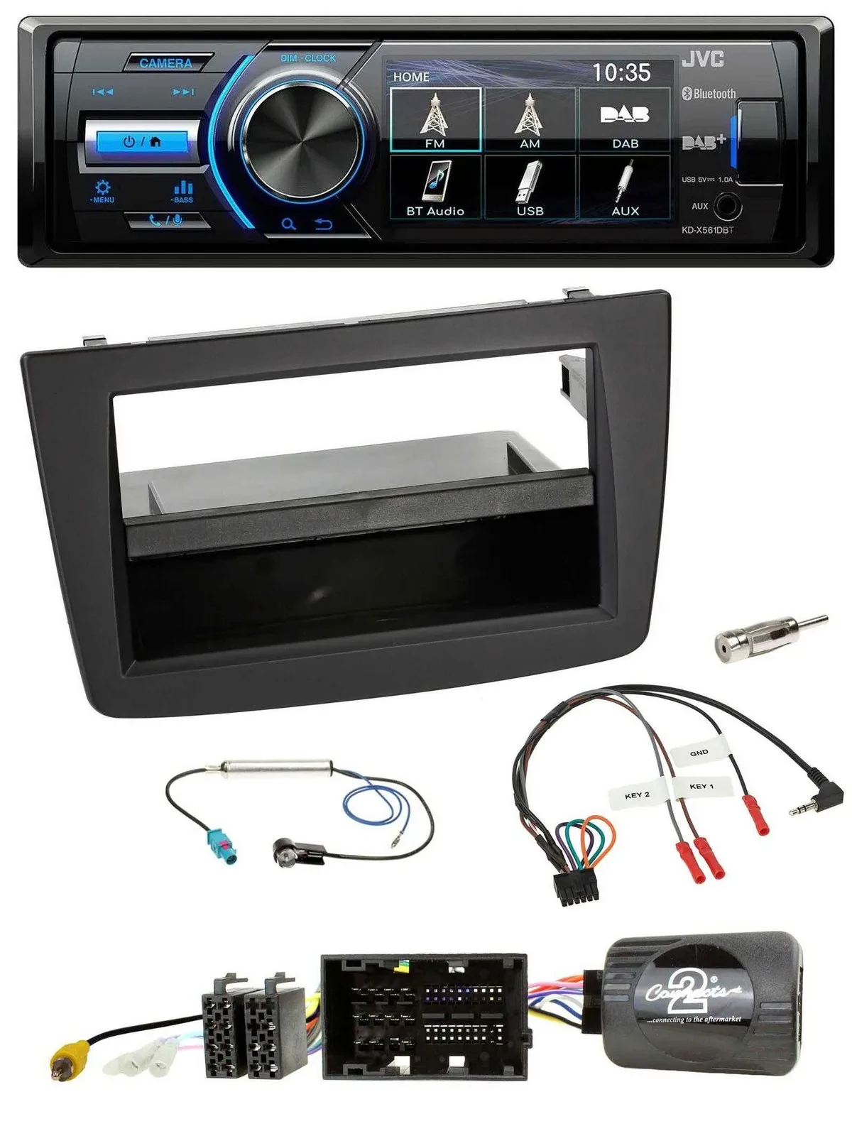 Автомагнитола для Alfa Romeo MiTo (955) JVC Bluetooth, USB, DAB, черная 2014–2018