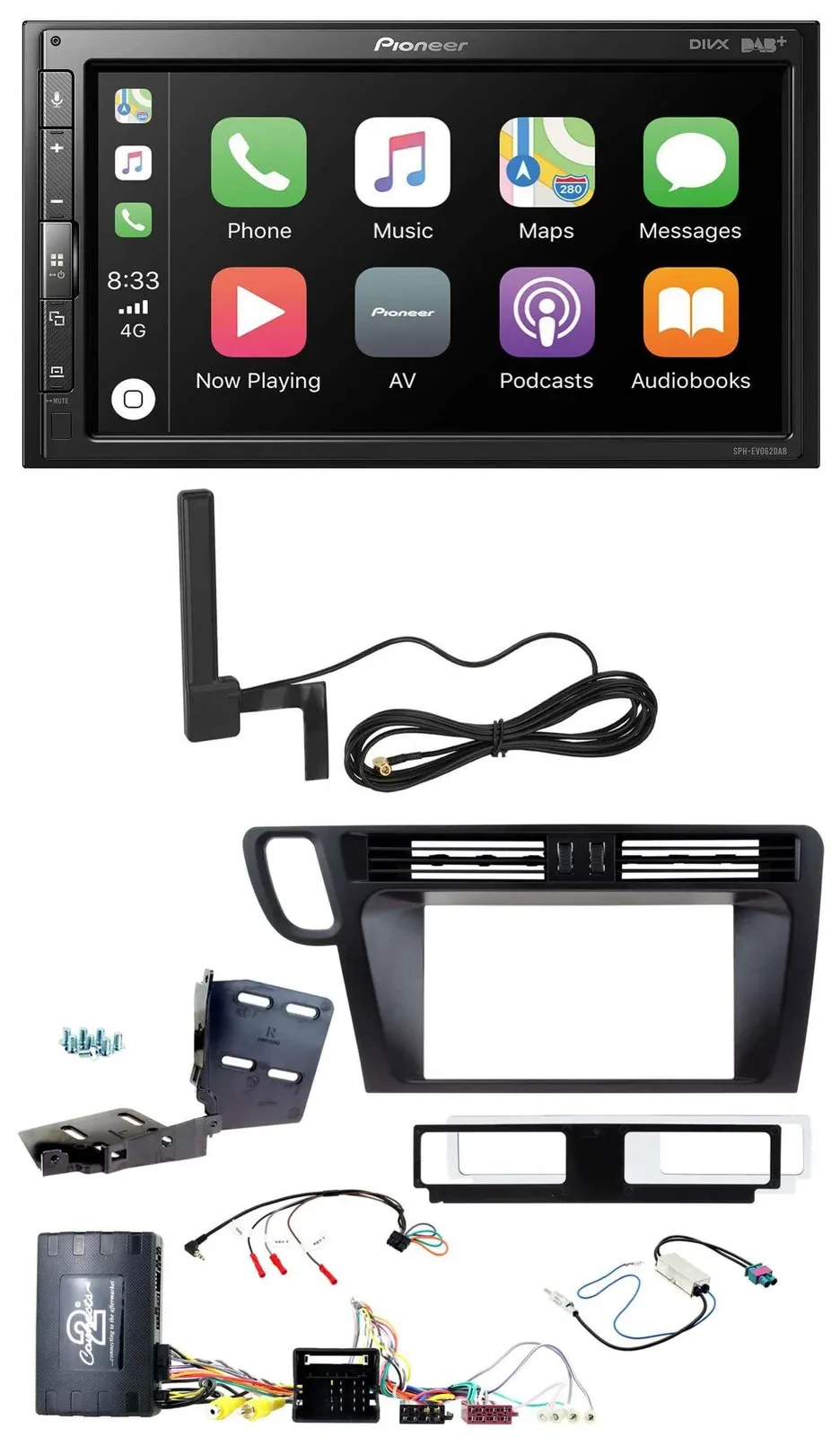 Автомагнитола Pioneer 2DIN USB Bluetooth DAB для Audi Q5 8R (2008–2017) с адаптером для кнопок на руле