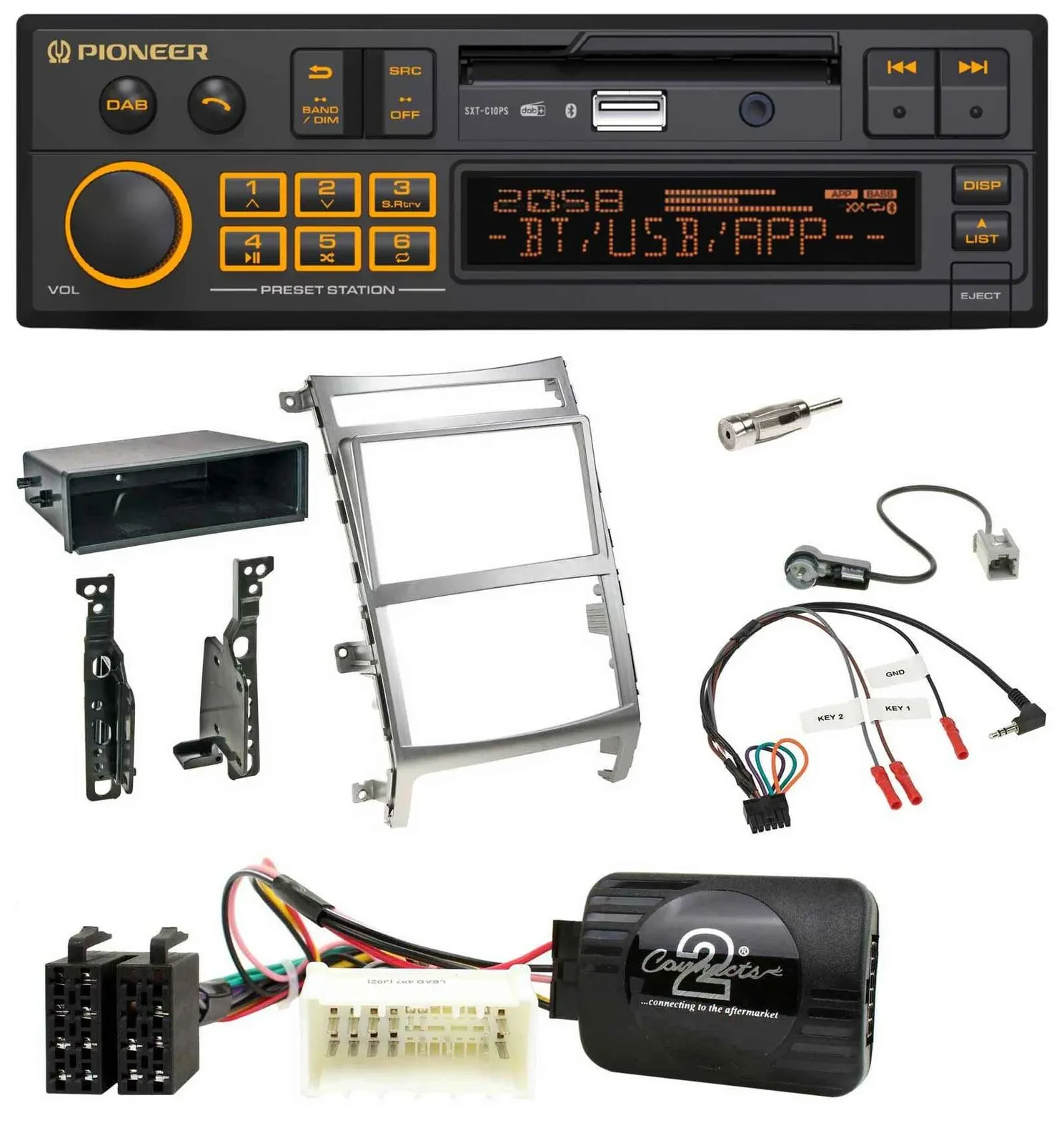 Автомагнитола для Hyundai IX55 2009–2012 Pioneer DAB, USB, Bluetooth, поддержка кнопок на руле, серебристая