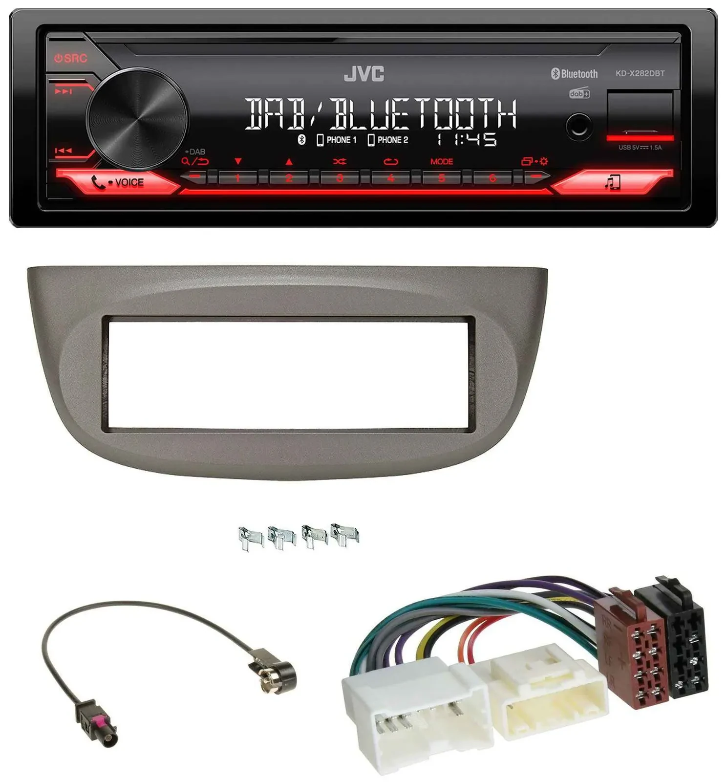 JVC Bluetooth USB DAB MP3 Autoradio für Renault Twingo ab 2012 beige-grau