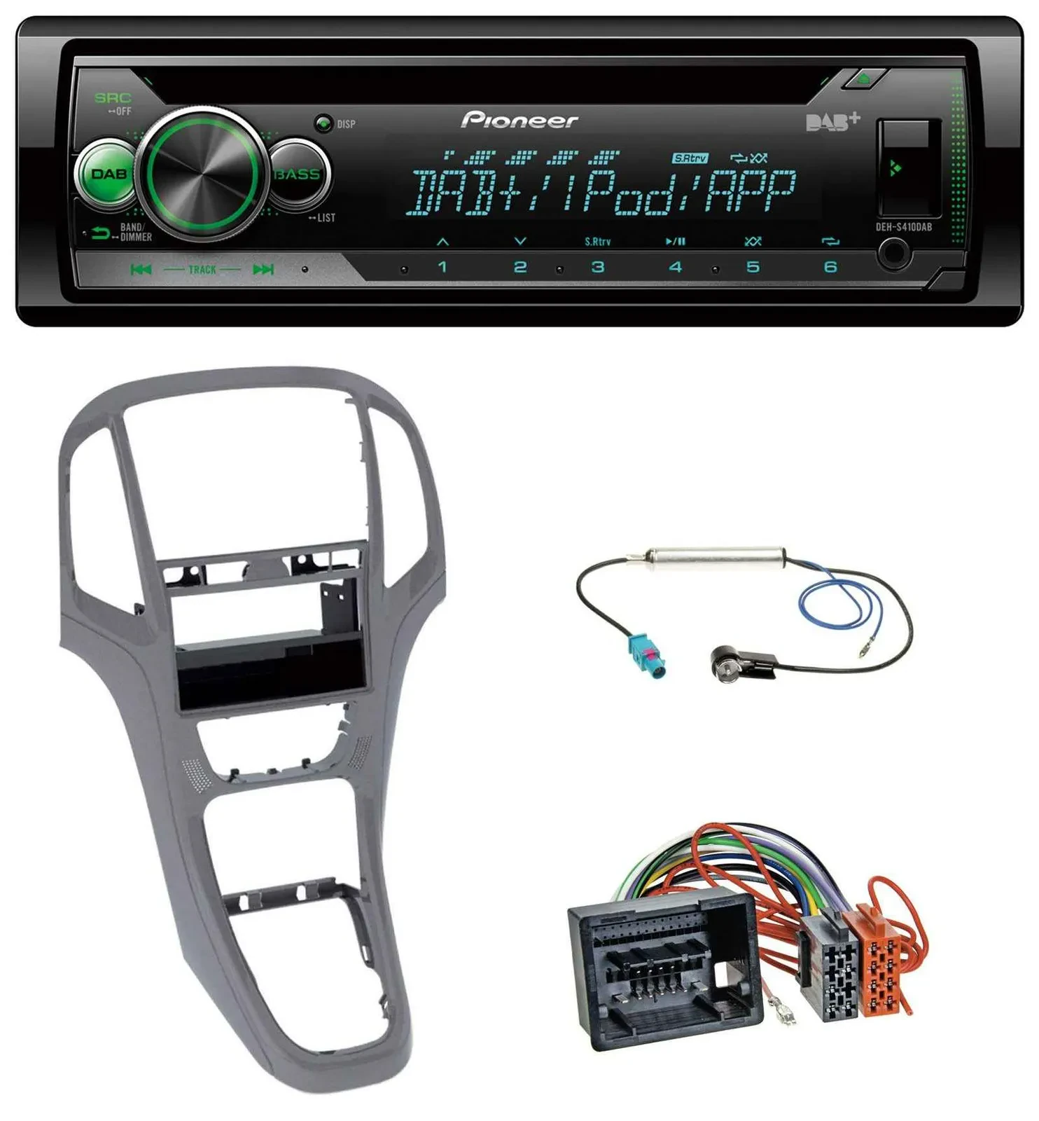 Pioneer USB MP3 DAB AUX CD Autoradio für Opel Astra J ab 2009 Titan grau