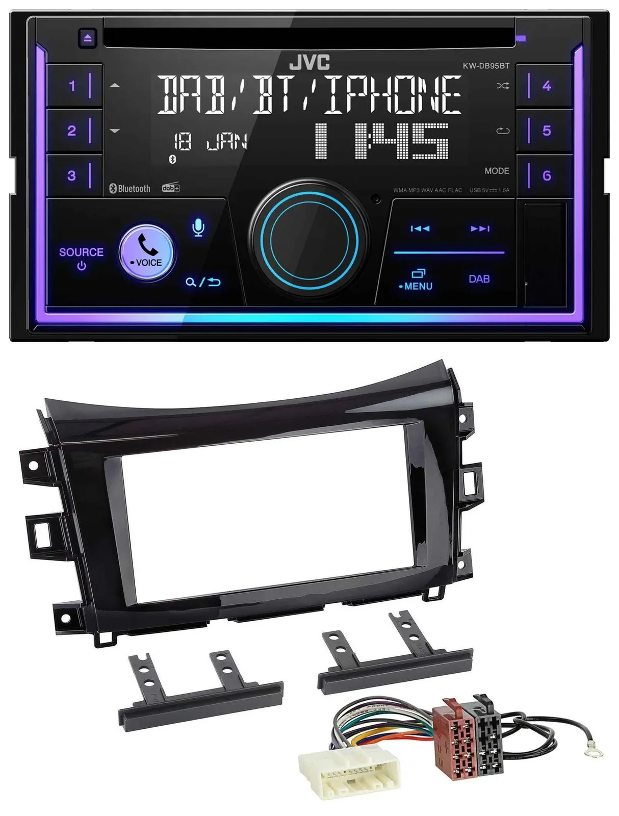Автомагнитола JVC 2-DIN MP3 USB DAB Bluetooth CD для Nissan Navara (с 2016)