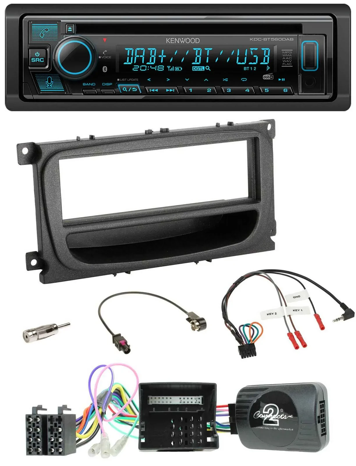 Kenwood Bluetooth DAB CD Lenkrad USB Autoradio für Ford C-Max Focus Can 07-10 Ga