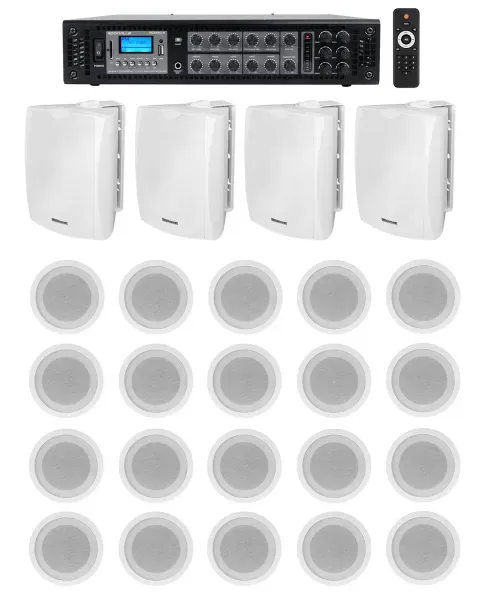 4) 5.25" White Wall+20) 5" Ceiling Speakers+Commercial Amp 4 Restaurant/Office