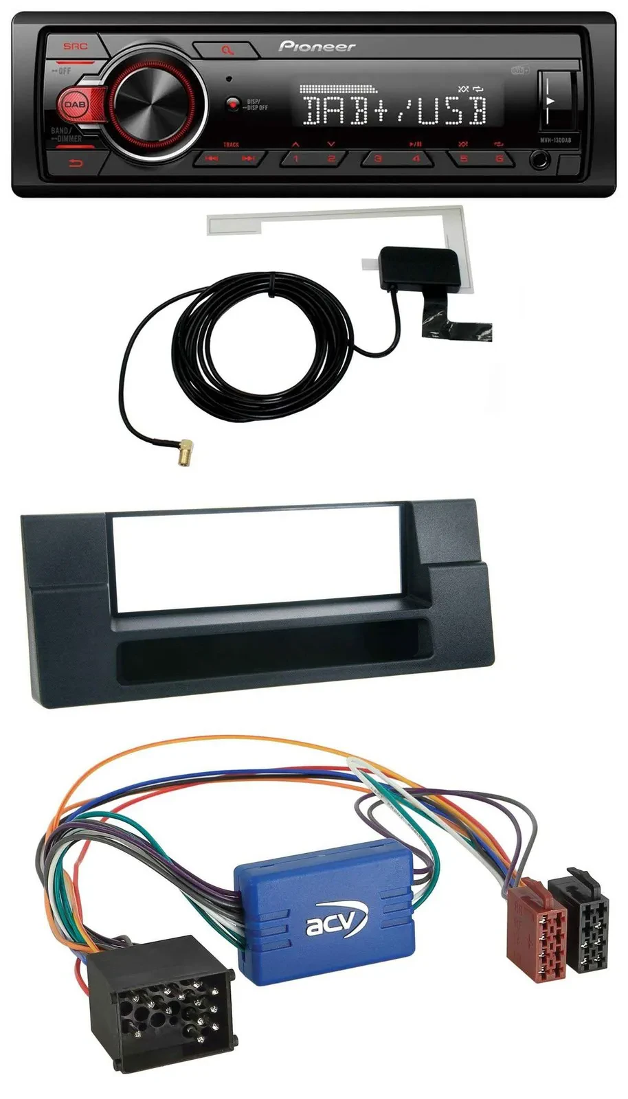 Автомагнитола Pioneer 1 DIN, MP3, DAB, USB, AUX для BMW 5 E39, X5 E53 с карманом