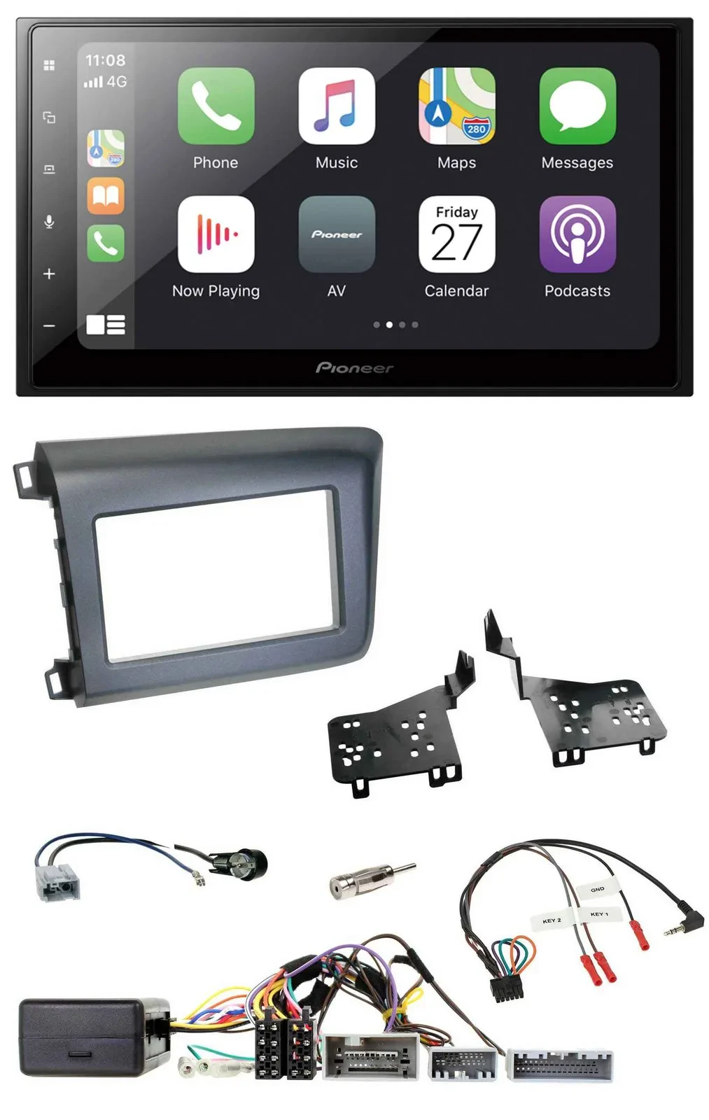 Автомагнитола Pioneer 2-DIN Bluetooth DAB USB для Honda Civic (US, 2012) с управлением на руле