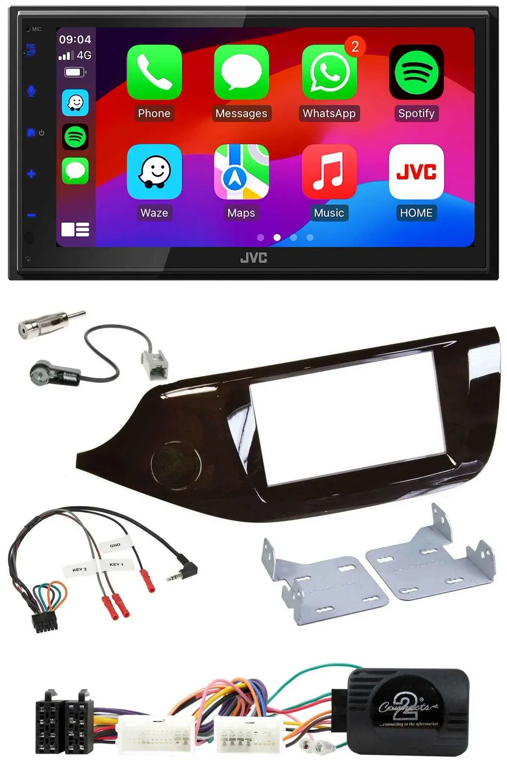 JVC Bluetooth USB Lenkrad 2DIN DAB Autoradio für Kia Ceed ab 2012 glänzend ohne