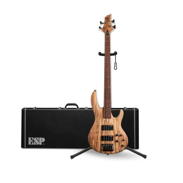 ESP LTD B 204SM Natural Satin Electric Bass Guitar with Maple Top Bundle