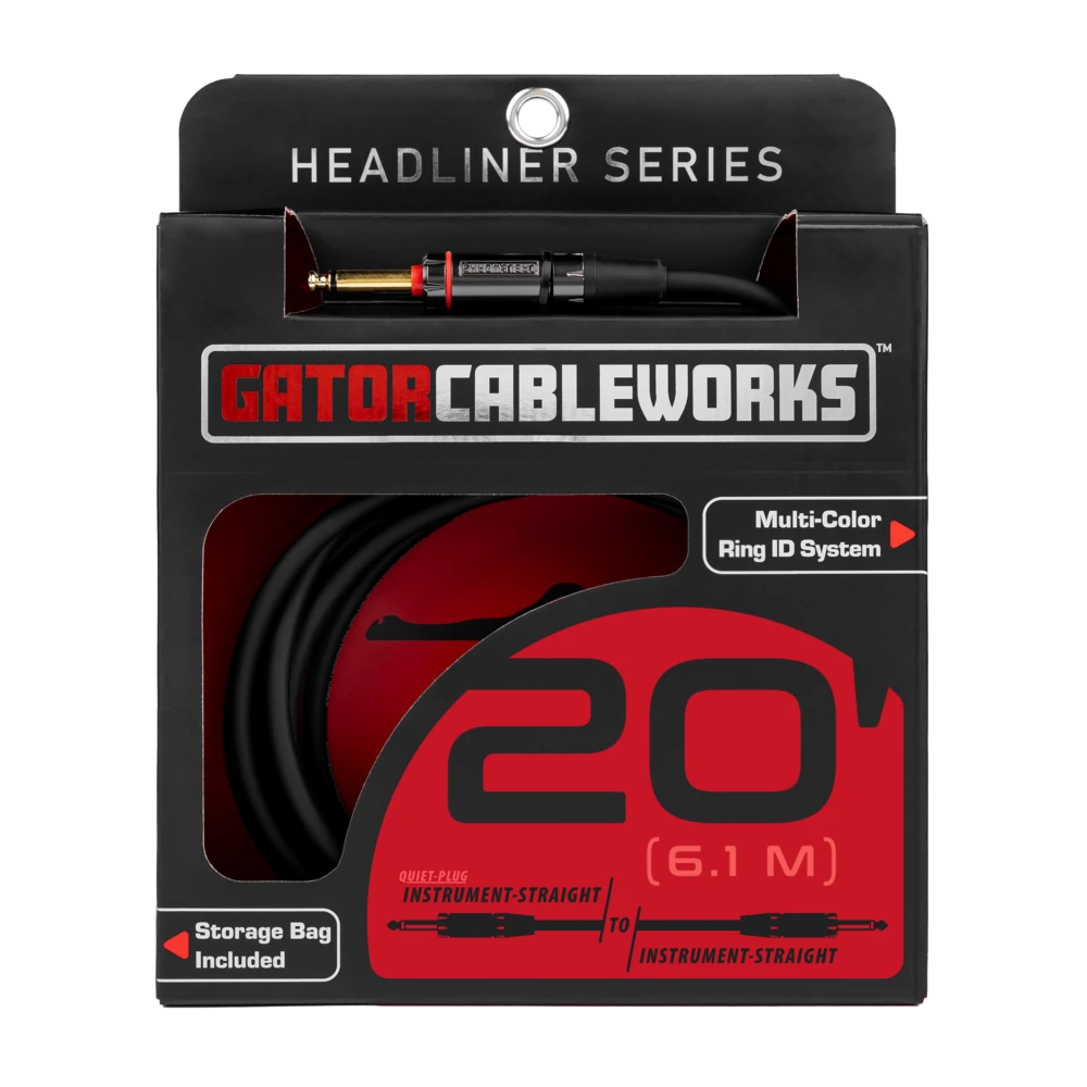 Инструментальный кабель Gator GCWH-INS-20QT Headliner Series Black 6.1 м