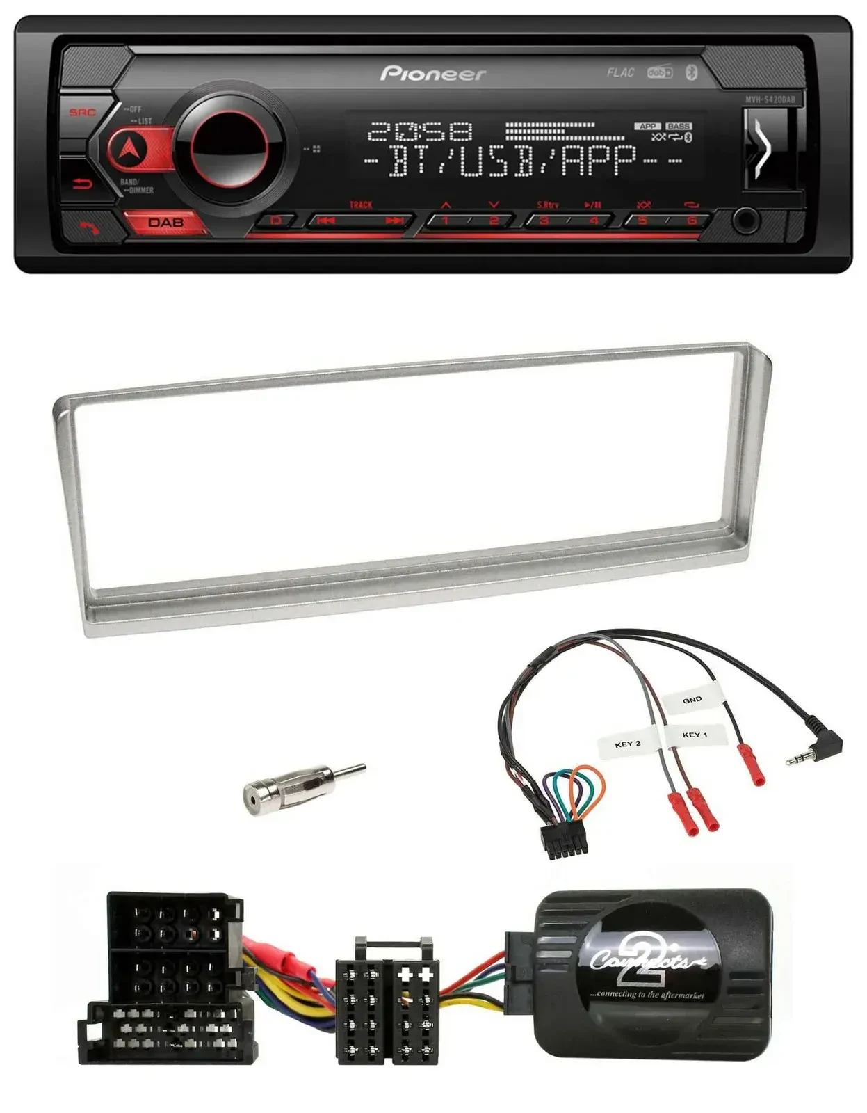 Автомагнитола Pioneer USB DAB Bluetooth для Alfa Romeo 156 (2002–2003), серебристый, совместима с кнопками на руле