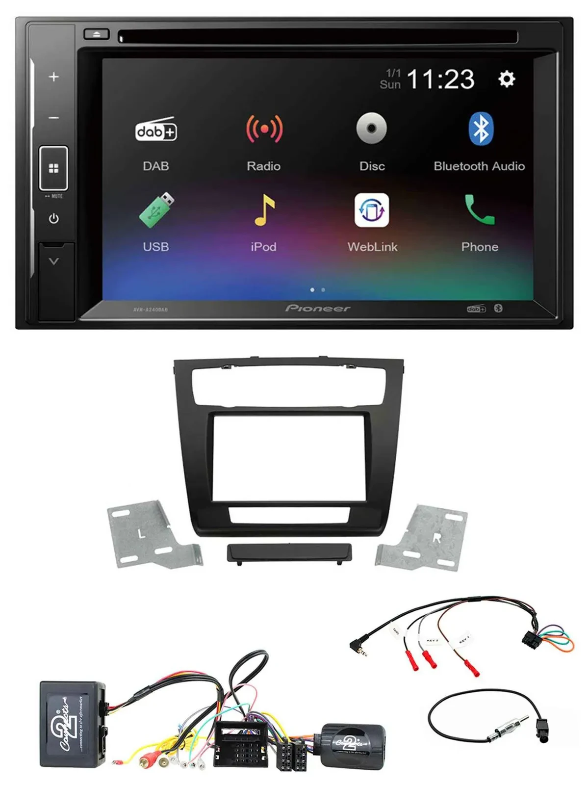 Автомагнитола Pioneer 2DIN Bluetooth, USB, DAB, DVD для BMW 1 Series с поддержкой кнопок на руле